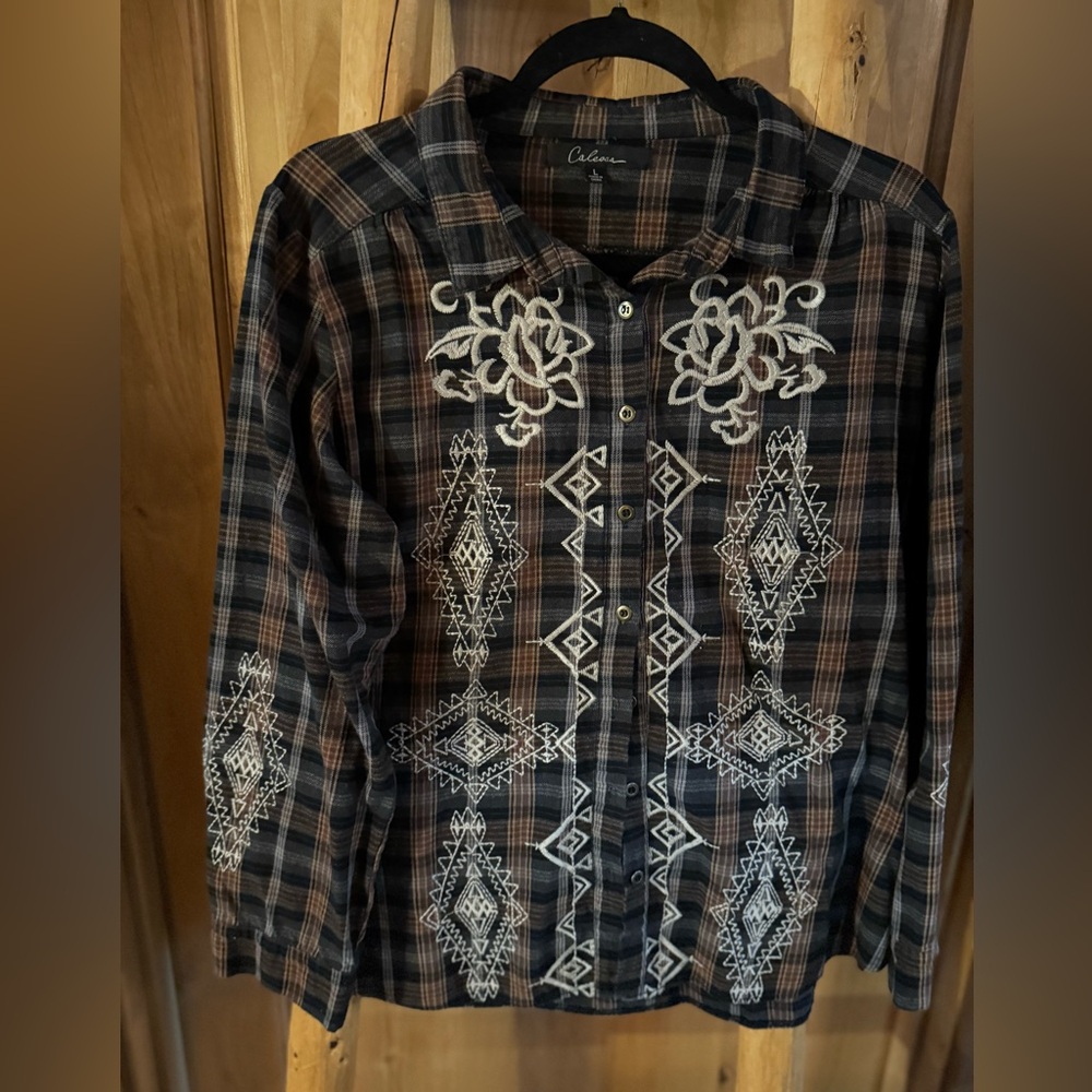 CALE Plaid Shirt with Black and Brown Accents